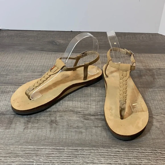 Rainbow braided T strap sandals size Medium 6.5-7.5 - Picture 1 of 8